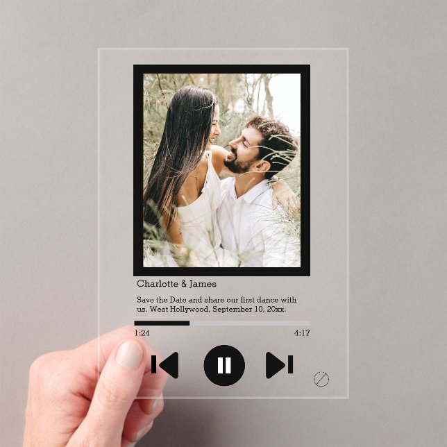 Save The Date Music Player First Dance Photo Acrylic Invitations (Insitu (Handheld))