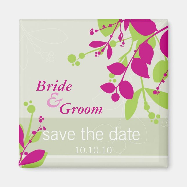 SAVE THE DATE :: nature - olive lime fuschia Magnet (Front)