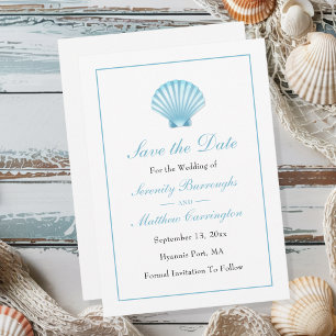 Save the Date Nautical Beach Seashell Wedding      Announcement