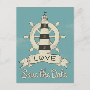 Save the Date Nautical Lighthouse Blue Engagement Postcard