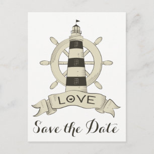 Save the Date Nautical Lighthouse Brown Engagement Postcard