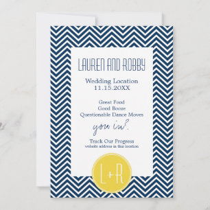 Save the Date Navy Blue and Yellow Chevrons
