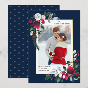 Save the Date. Navy Blue Burgundy Wedding Photo Invitation