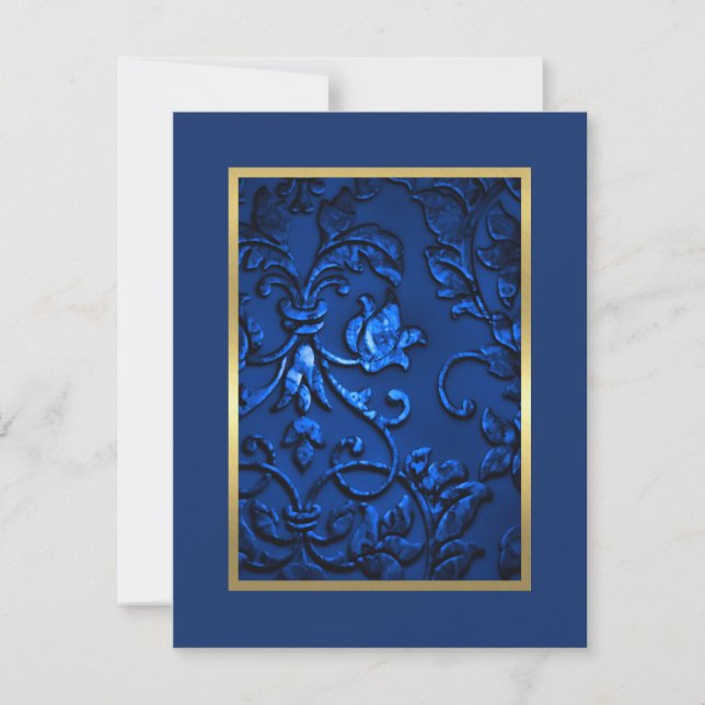 Save the Date Navy Blue Damask with Any Colour (Front)