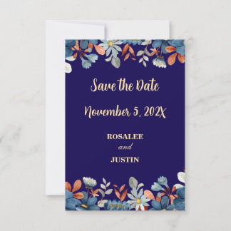 Save the Date Navy Blue Floral