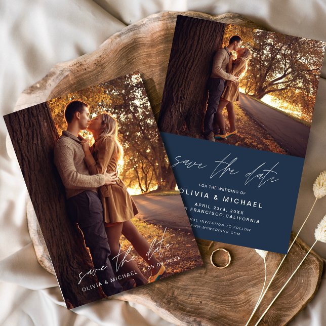 Save the Date Navy Blue Handwritten Wedding (Creator Uploaded)