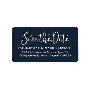 Save the date navy blue return address label