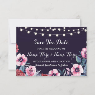 Save The Date Navy Pink Burgundy Flowers Invite