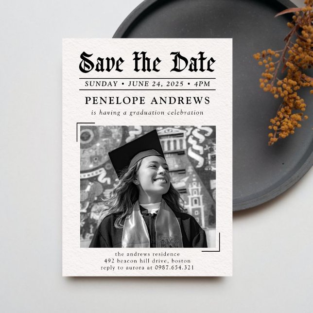 Save The Date Newspaper Photo Graduation Party  Invitation (Creator Uploaded)