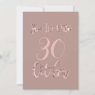 Save The Date October Party Rose Gold Script