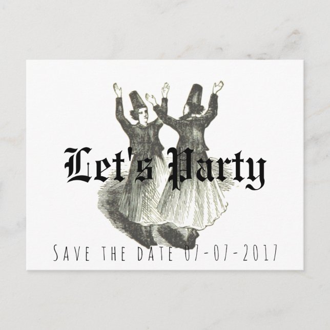 Save the date, Offbeat wedding, let’s party Announcement Postcard (Front)