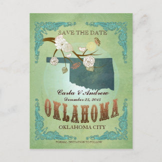 Save The Date - Oklahoma Map With Lovely Birds Announcement Postcard