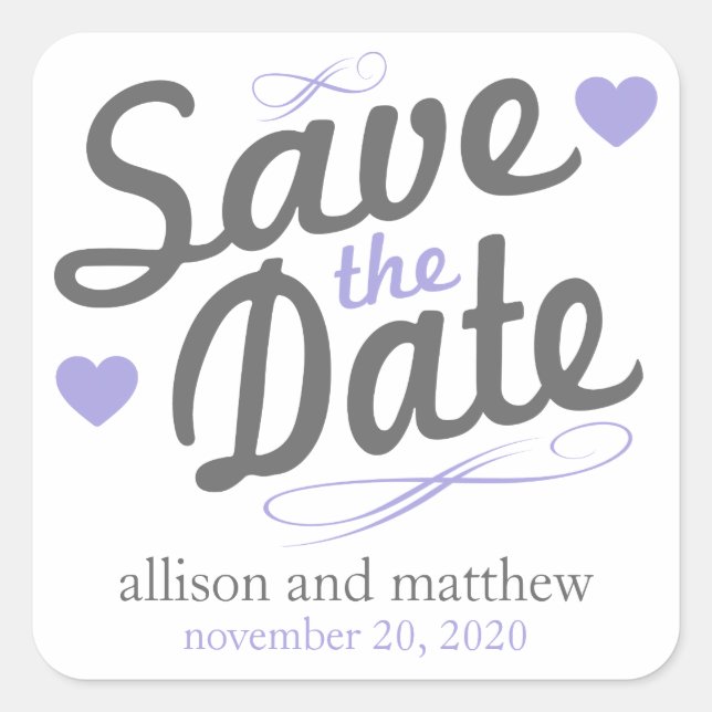 Save The Date Old Fashioned Labels (Grey / Purple) (Front)