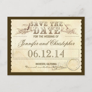save the date old vintage tickets typographic card