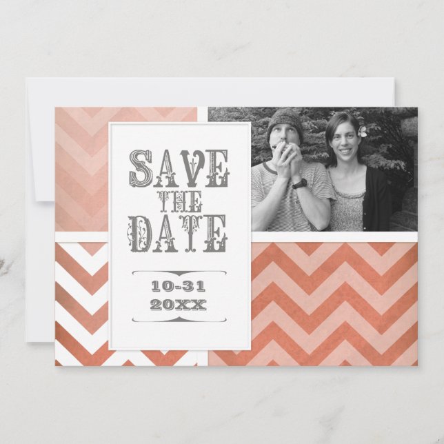 Save the Date - Ombre Chevron Stripe Zig Zag Photo Invitation (Front)