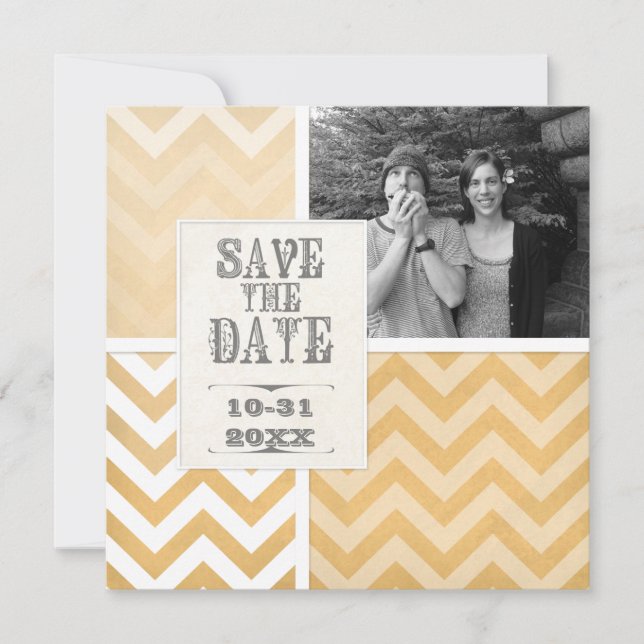 Save the Date - Ombre Chevron Stripe Zig Zag Photo Invitation (Front)
