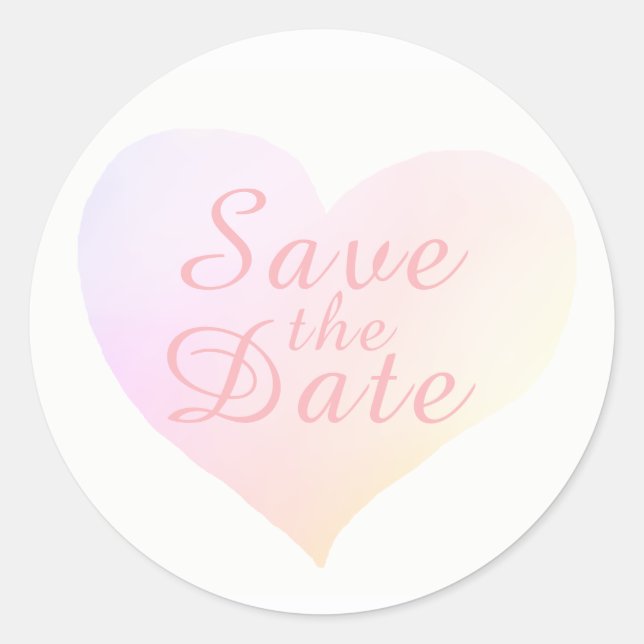 save the date on pale pink heart, love wedding classic round sticker (Front)
