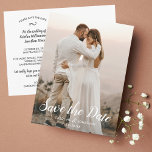 Save the Date One Large Photo Pretty Text Overlay Postcard<br><div class="desc">A beautiful save the date postcard featuring your photo with a pretty hand-lettered text overlay.  Add your custom details on the front and back. Simple and classic yet chic and elegant - coordinates perfectly with so many of today's wedding styles.</div>