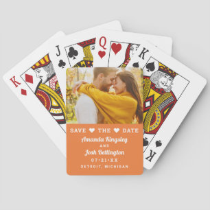 Save the Date Orange Custom Wedding Photo Playing Cards
