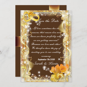 Save the date orange gold & Brown bg watercolor Invitation