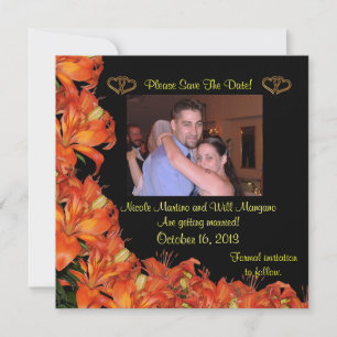 Save the date orange lilies floral invitation