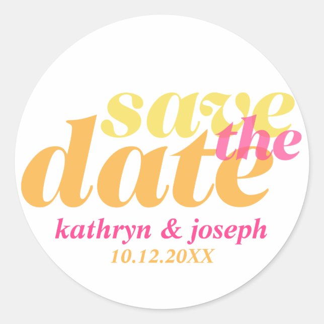 Save the date orange pink wedding engagement seals (Front)