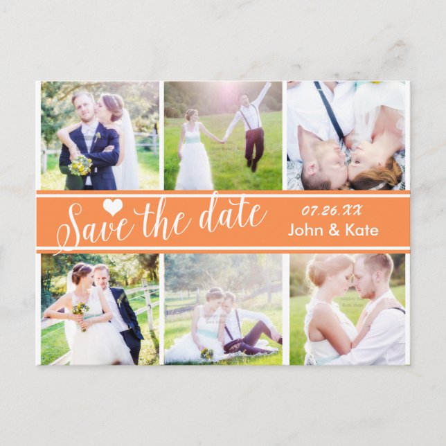 SAVE THE DATE Orange Wedding 6 PHOTO Postcard (Front)