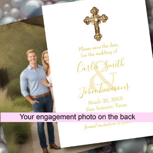 Save the Date Ornate Jeweled Gold Cross Photo