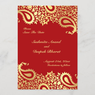 Save the Date Paisleys Elegant Indian Flat Card