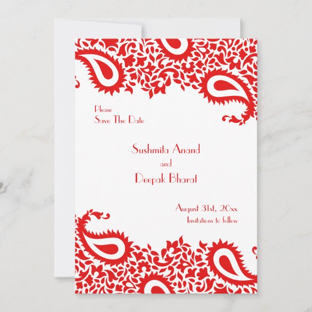 Save the Date Paisleys Elegant Indian Flat Card (Front)