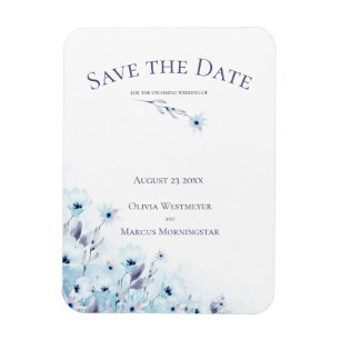 Save the Date Pale Blue Anemone Garden Magnet
