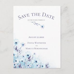 Save the Date Pale Blue Anemone Garden Postcard