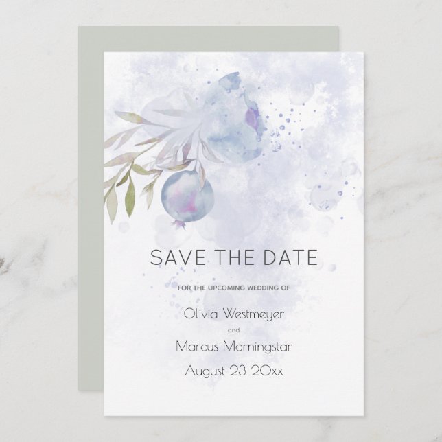 Save the Date Pale Blue Rose and Rose Hip Invitation (Front/Back)