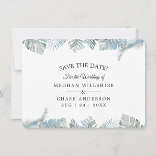 Save the Date Pale Dusty Blue Tropical Watercolor