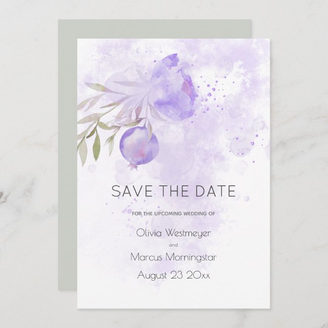 Save the Date Pale Lilac Purple Rose Hip Invitation (Front/Back)