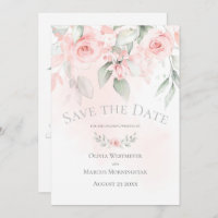 Save the Date Pale Pink Cottage Roses