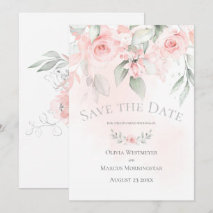 Save the Date Pale Pink Cottage Roses Invitation