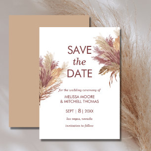 Save the date pampas elegance boho mauve pink invitation
