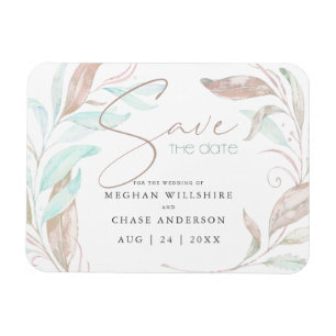 SAVE THE DATE   Pastel Coral Aqua Leaves Magnet