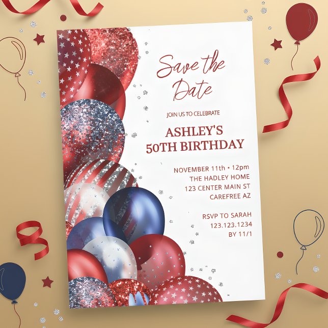 Save the Date Patriotic 50th Birthday Invitation (Creator Uploaded)