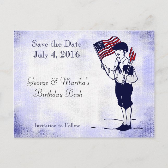 Save the Date Patriotic Flag Fireworks Postcard (Front)