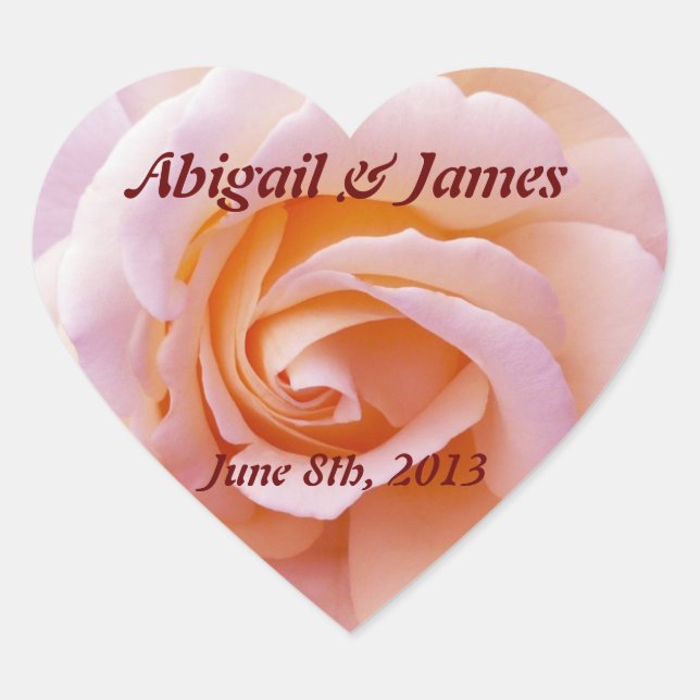 save the date peach & pinky rose heart sticker (Front)