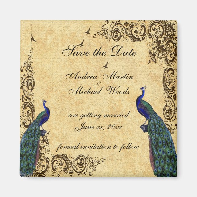 Save the Date, Peacock, Custom Magnet (Front)