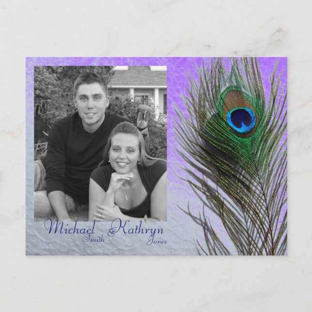 Save the Date - Peacock (Purple) Announcement Postcard (Front)