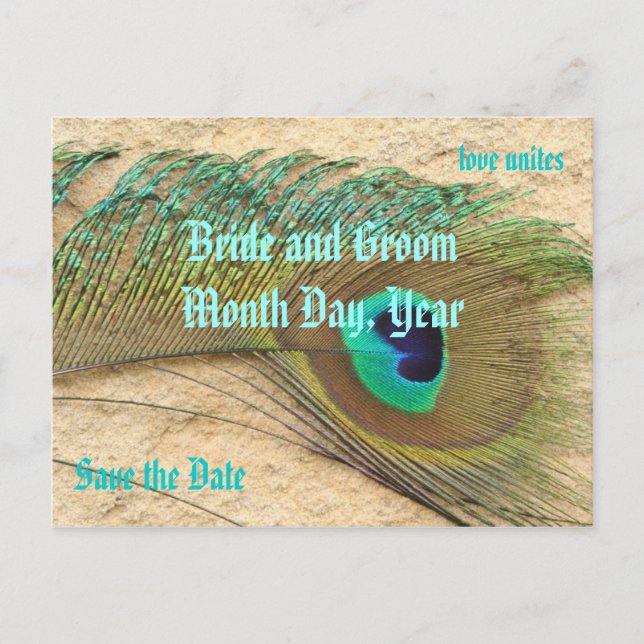 Save the Date Peacock Theme Postcard (Front)