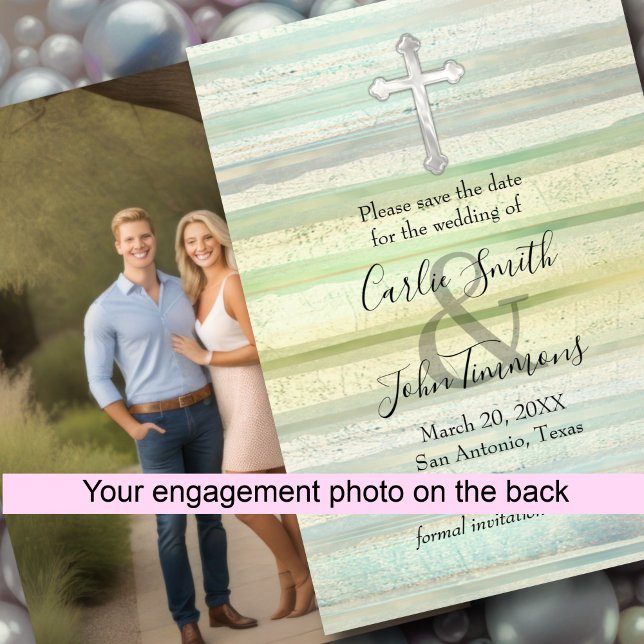 Save the Date Pearly Cross Soft Cool Colour Photo (Creator Uploaded)