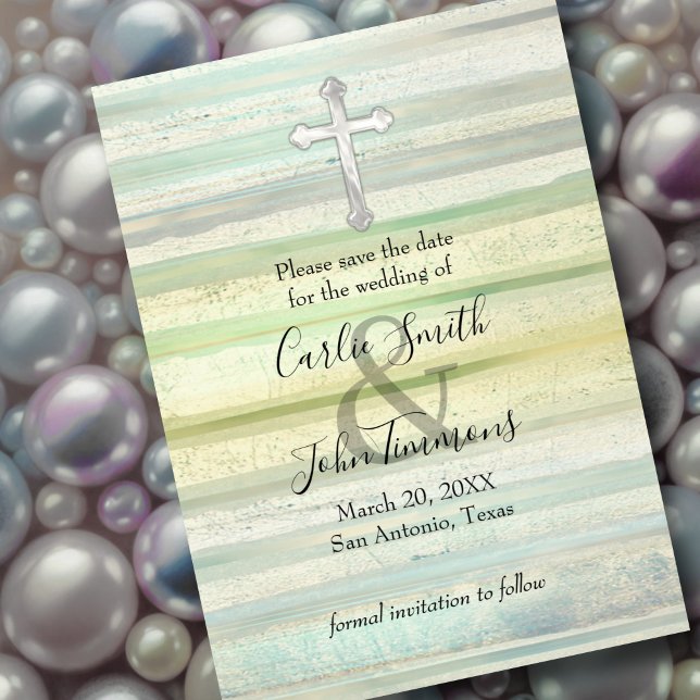 Save the Date Pearly Cross Soft Cool Colour Stripe (Creator Uploaded)