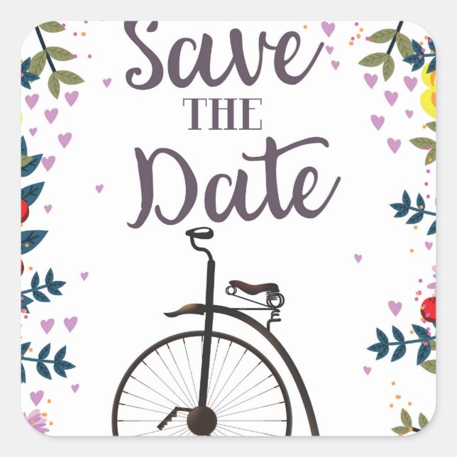 Save the Date Penny Farthing Square Sticker (Front)
