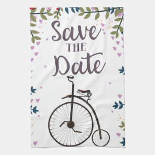 Save the Date Penny Farthing Tea Towel
