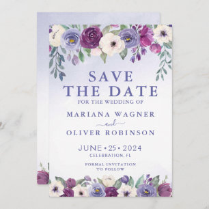 Save the Date Periwinkle Fuchsia Blush Floral Invitation